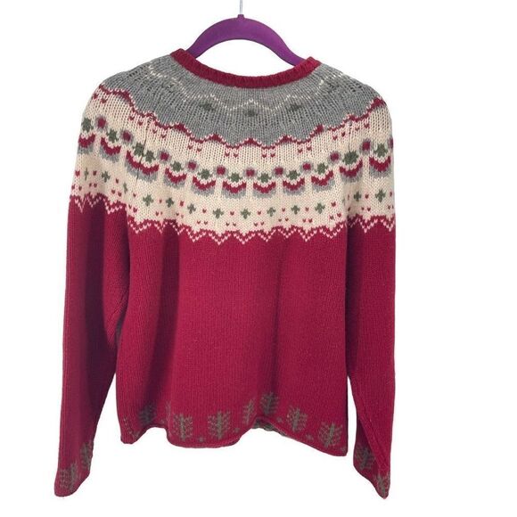 Nordic Design fair isle Full Zip Cardigan Sweater Long Sleeve Wool Red Small - Picture 4 of 10